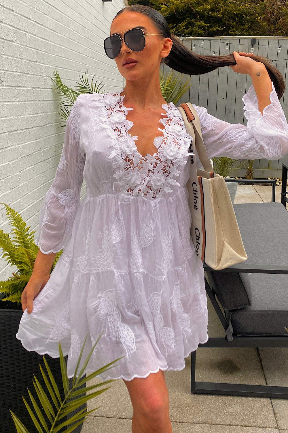 Tori White Crochet Dress