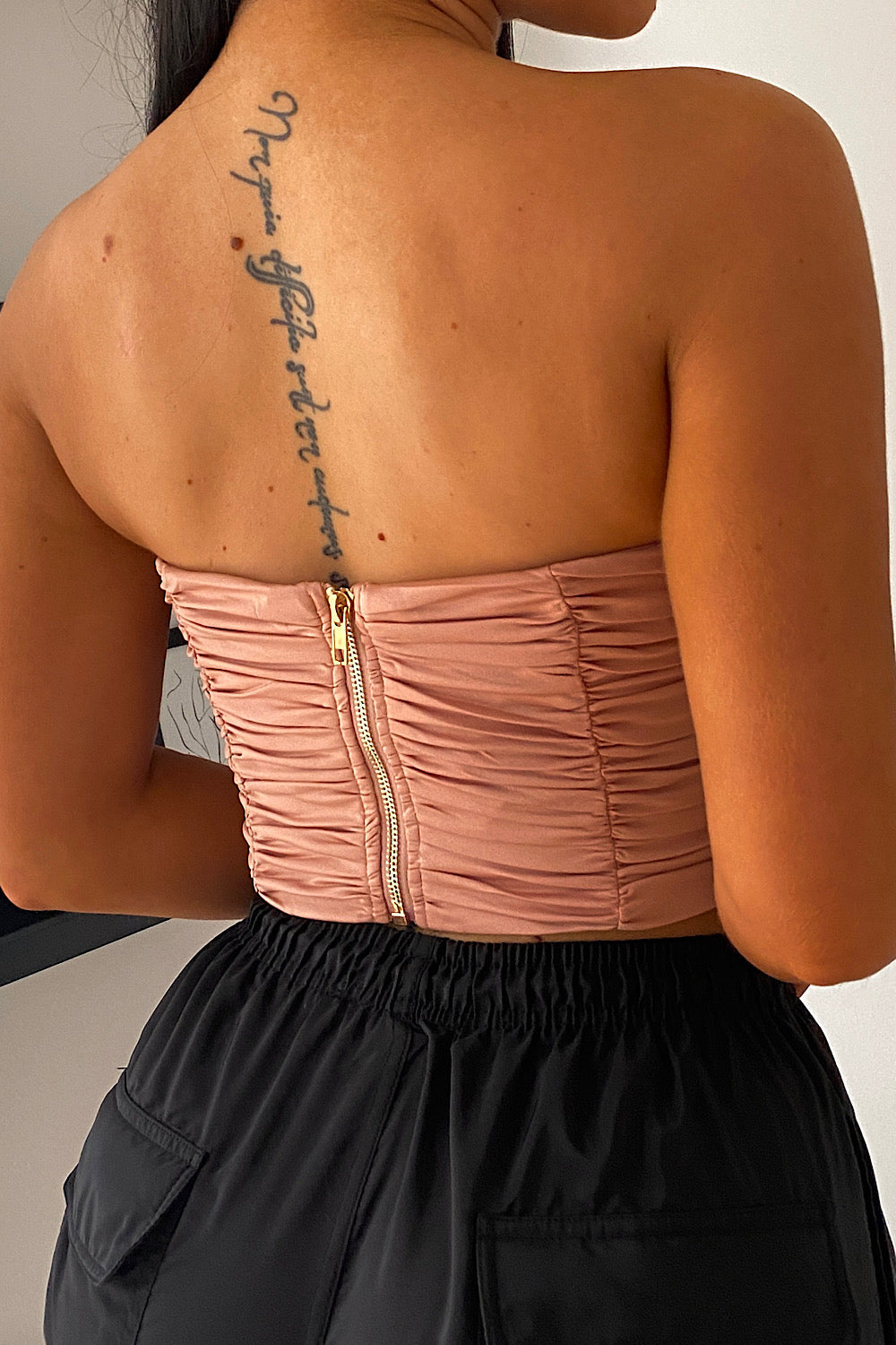 Nude V Front Ruched Corset Top