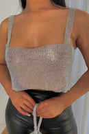 Vani Silver Chain Diamante Crop Top