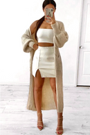 Bren Beige Oversized Balloon Sleeve Long Maxi Cardigan