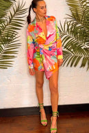 Clio Pink Tropical Print Wrap Dress