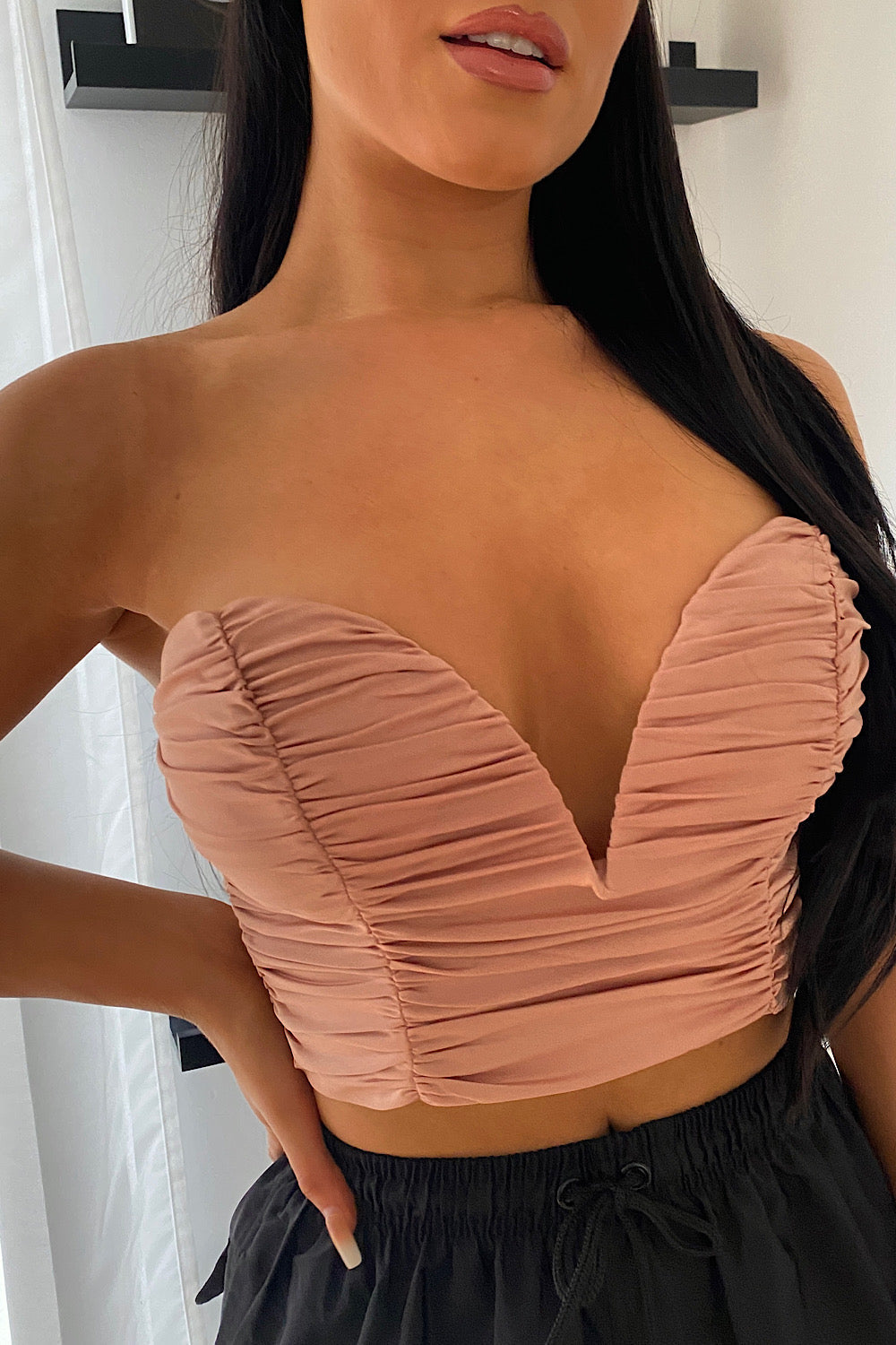 Nude V Front Ruched Corset Top