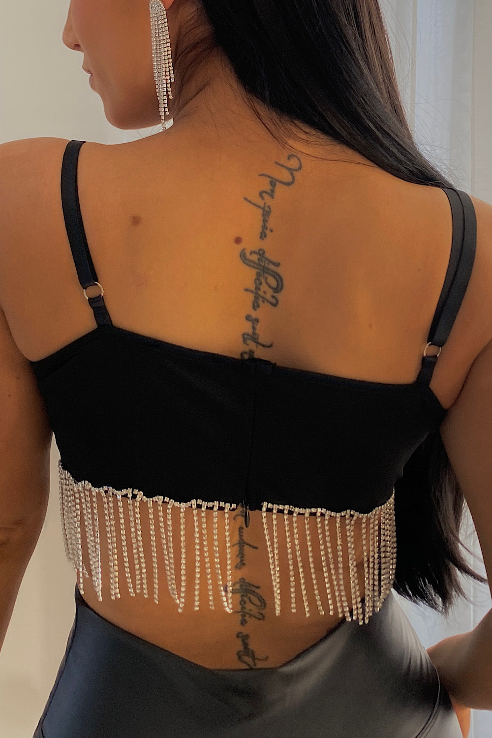 Black Diamante Fringe Crop Top