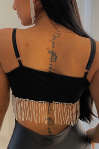 Black Diamante Fringe Crop Top