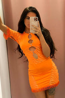 Orange Zebra Tassel Mini Dress