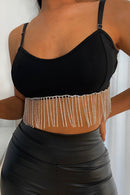 Black Diamante Fringe Crop Top