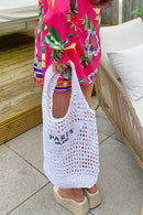Paris Milano White Crochet Straw Tote Bag