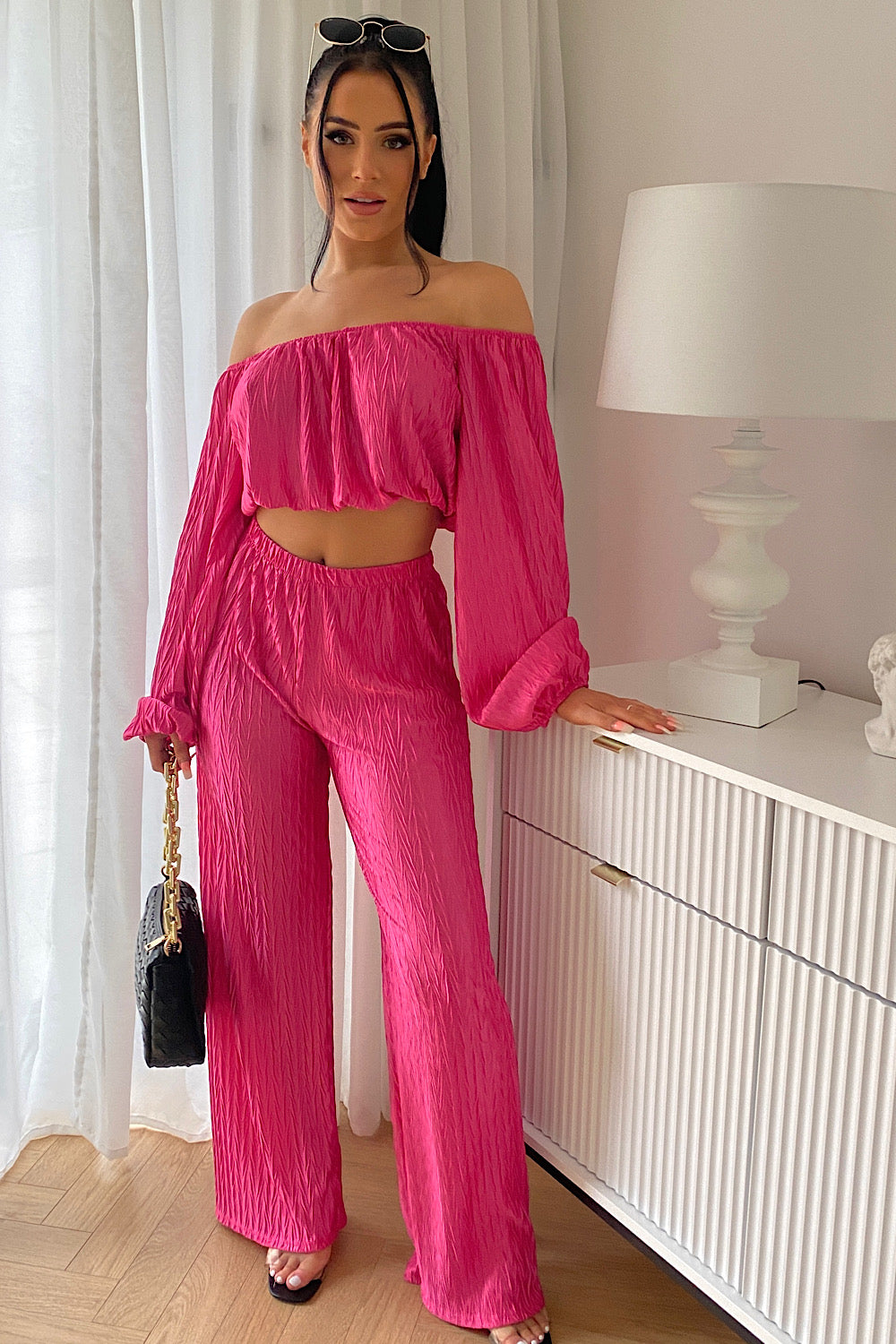 Jama Pink Pleated Trouser Co-ord