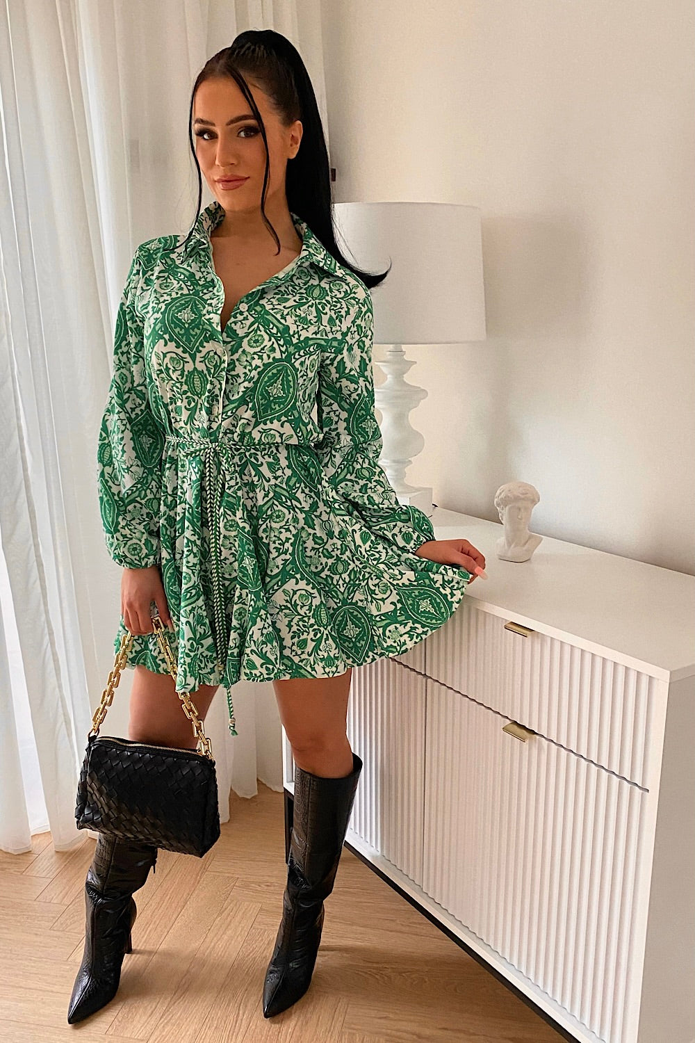 Green Swirl Pattern Shirt Dress