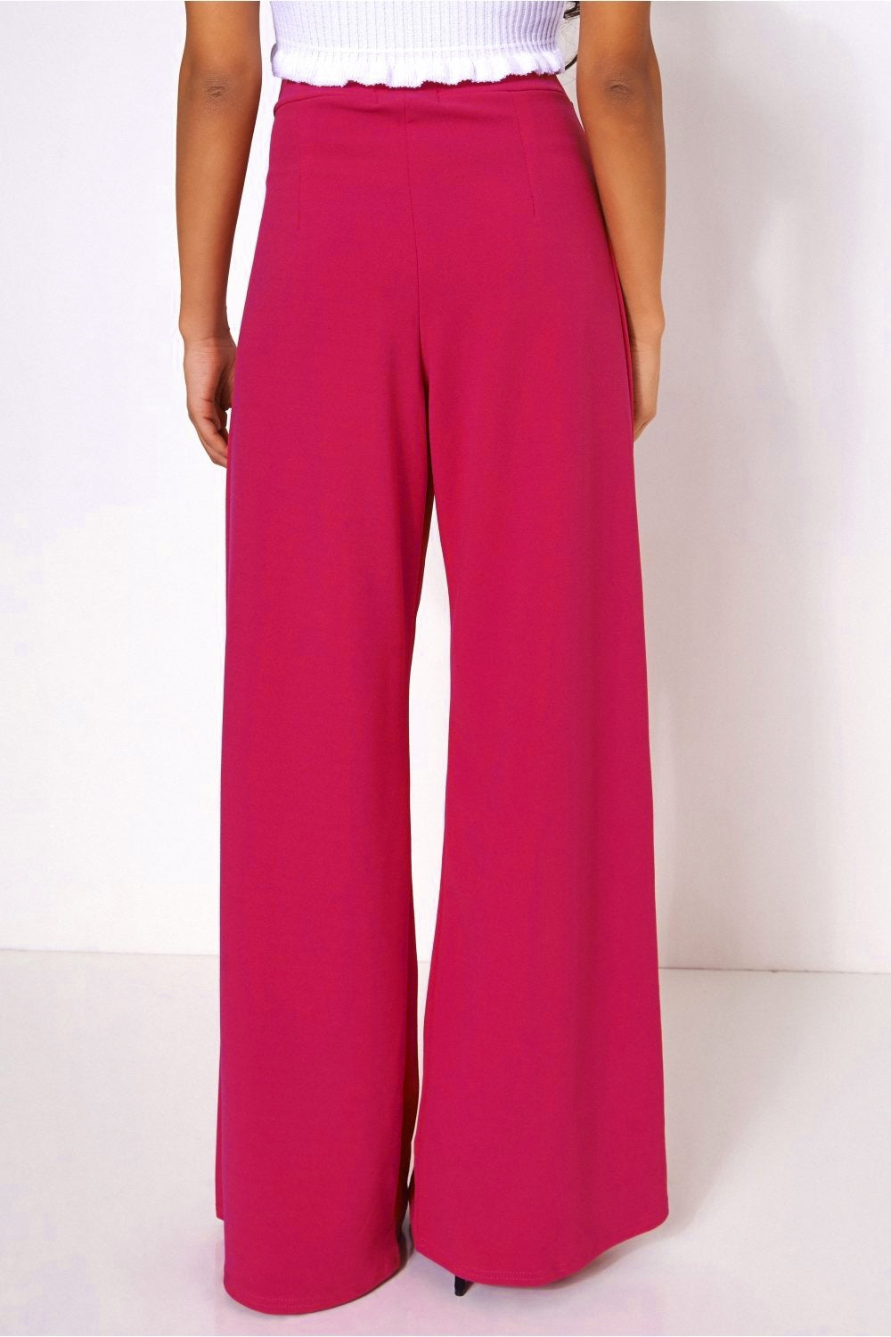 Pink High Waisted Wide Leg Trousers