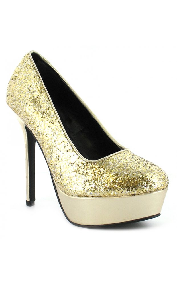 Platino Glitter Court Platform Shoes In Gold