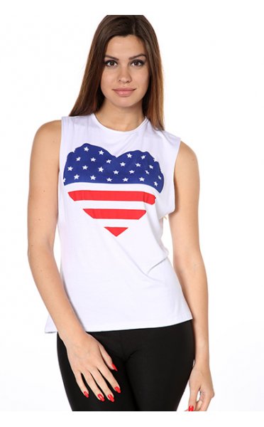 Yasmin USA Stars & Stripes Heart Print Vest Top