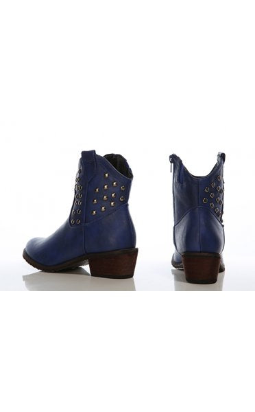 Vintage Style Blue Studded Cowboy Boots