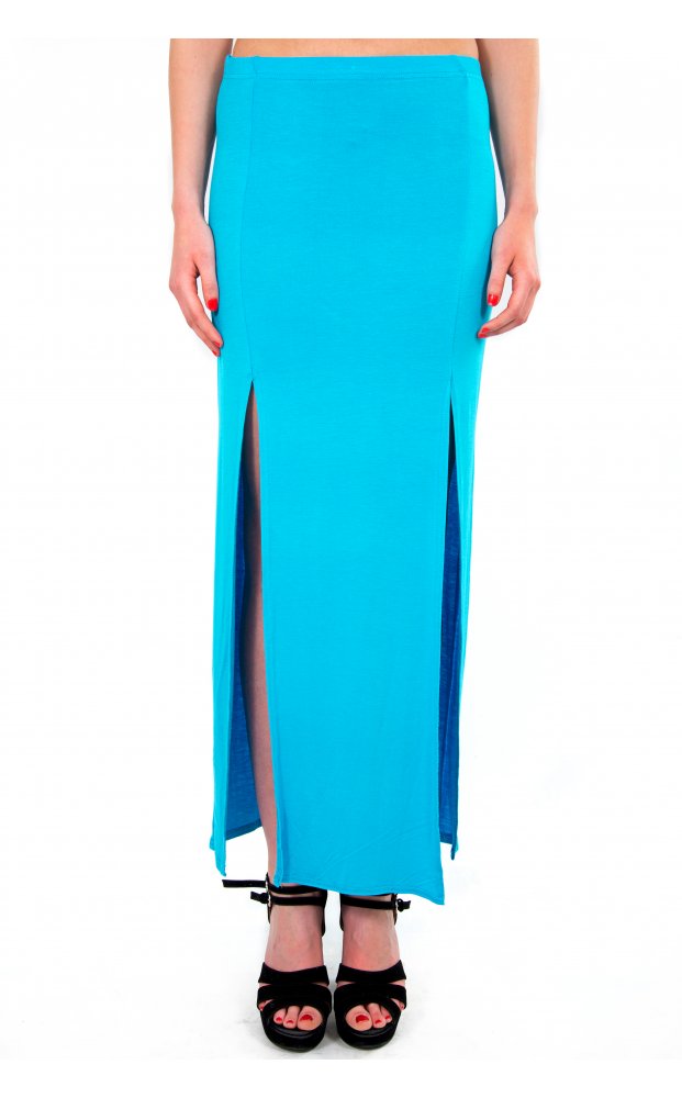 Blue Double Split Maxi Skirt