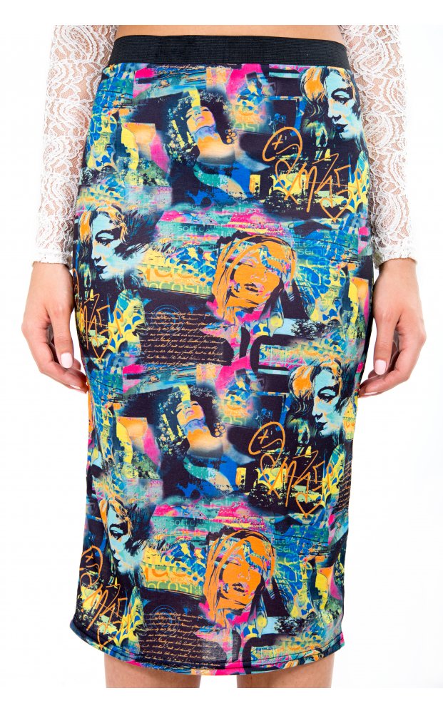 Graphic Print Bodycon Midi Skirt