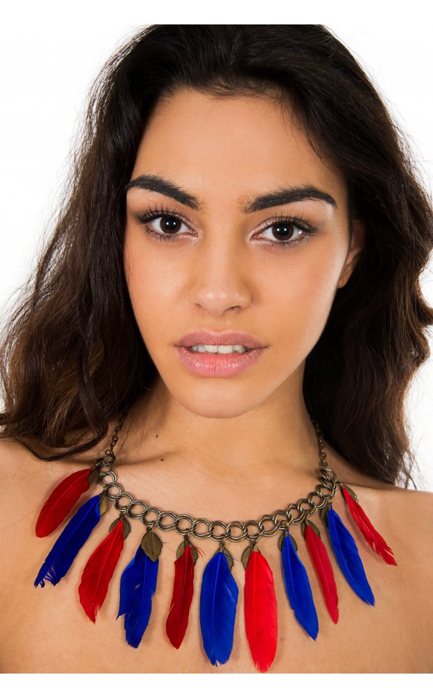 Ibiza Feather Necklace Choker In Blue