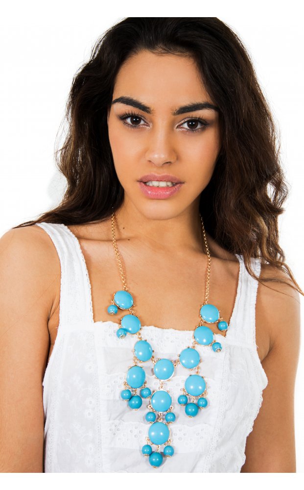 Summer Fruits Overload Bib Style Necklace In Blue