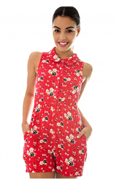 Letitia Red Floral Playsuit