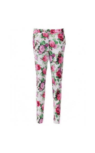 Pink Floral Print Tailored Trousers