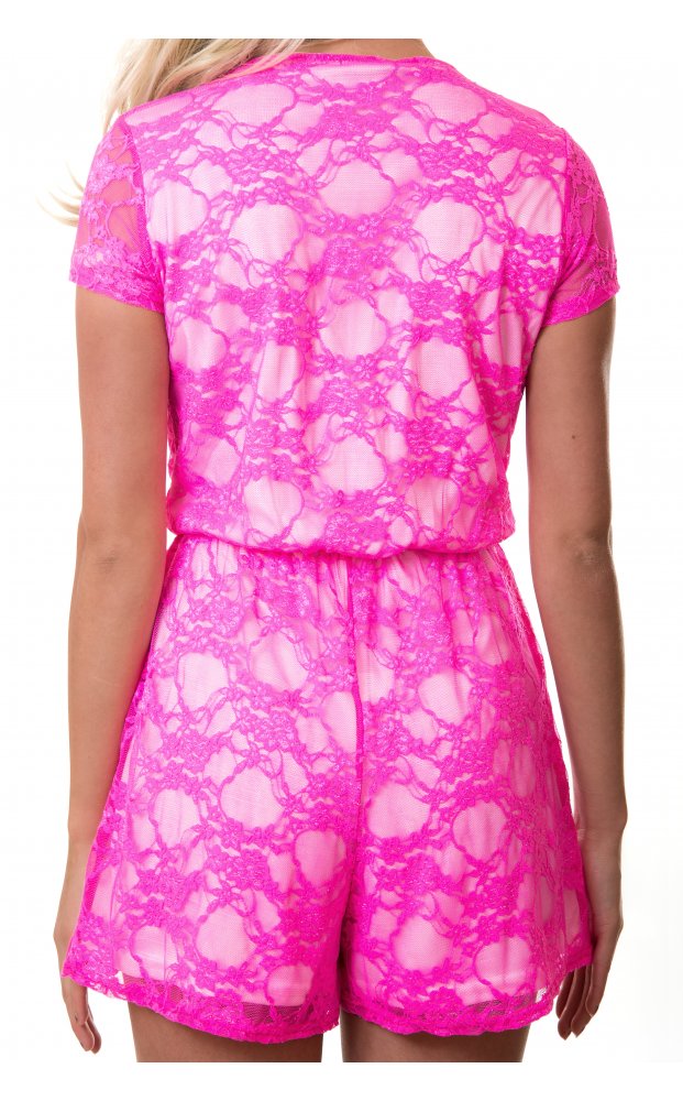 Neon Pink Lace Playsuit