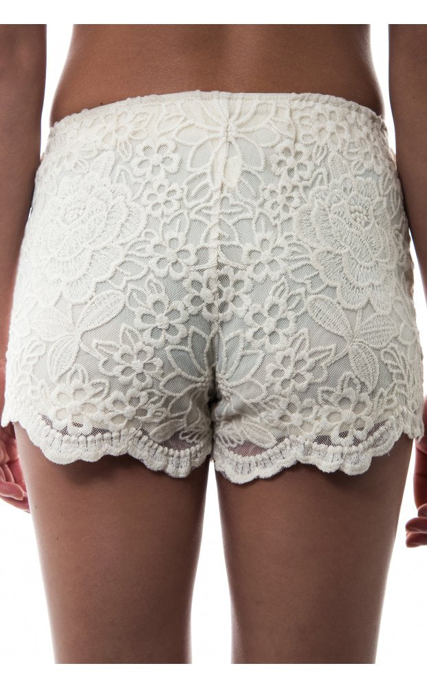 Cream Daisy Print Lace Shorts