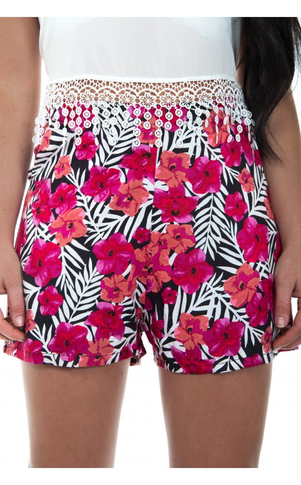 Pink Tropical Print Shorts