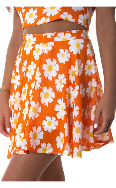Orange Daisy Skater Skirt