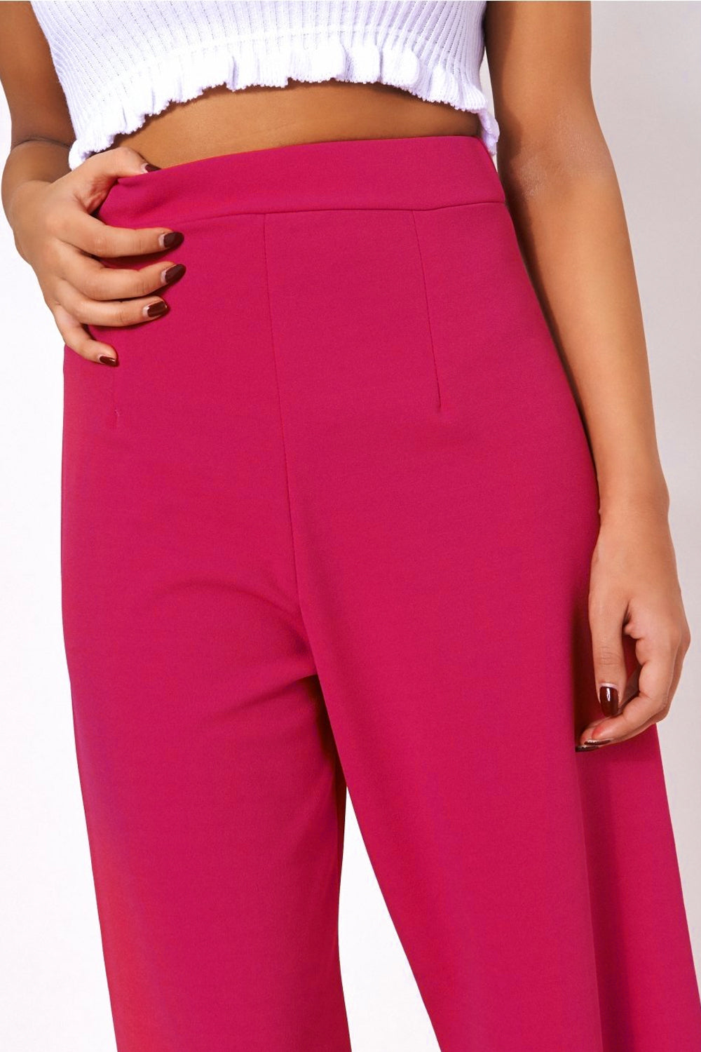 Pink High Waisted Wide Leg Trousers