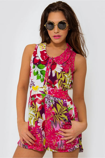 Zante Pink Tropical Floral Playsuit
