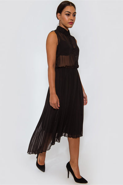 Lena Asymmetrical Black Midi Dress