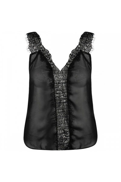 Black Lace Chiffon Vest Top