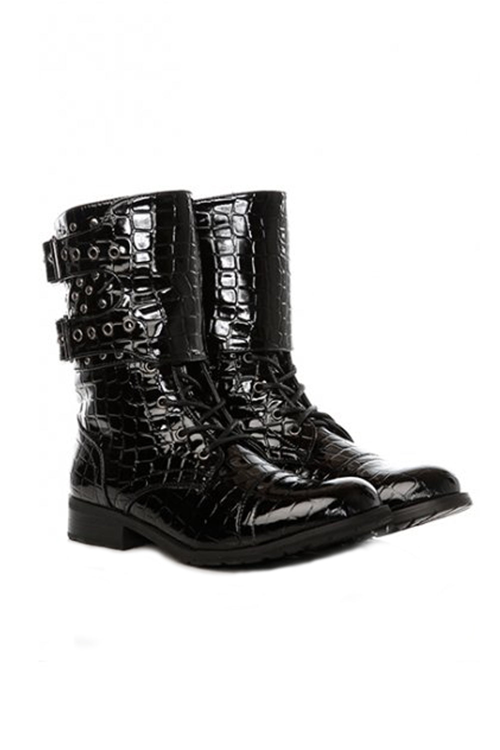 Studded Black Patent Croc Boots