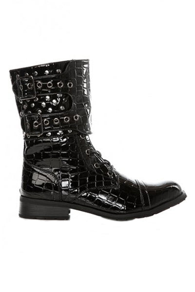 Studded Black Patent Croc Boots