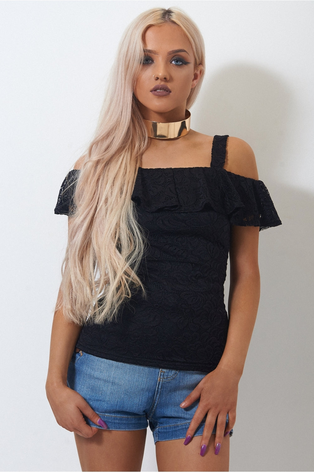 Mina Black Lace Bardot Top
