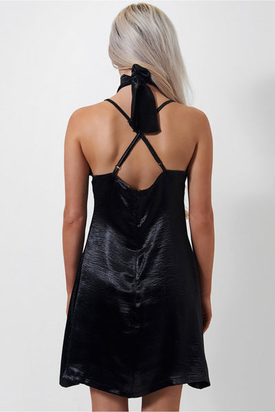 Kendall Black Satin Choker Dress