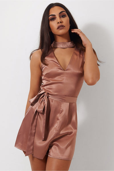 Lilly Nude Satin Choker Playsuit