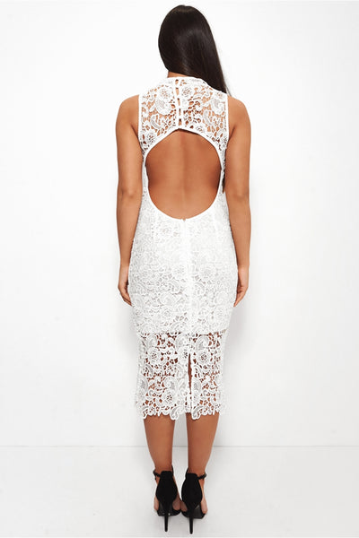 Brion White Crochet Backless Midi Dress