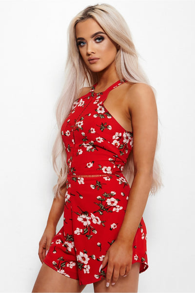 Nesa Red Floral Playsuit