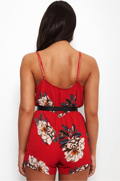 Demsi Red Tropical Playsuit
