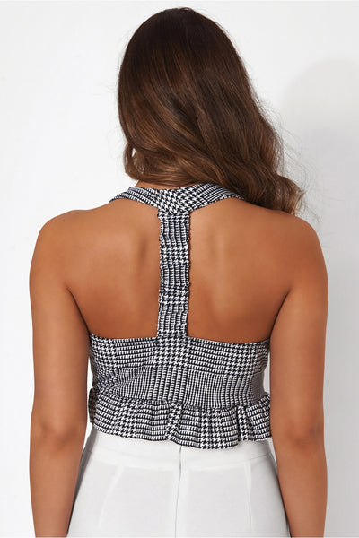 Houndstooth Frill Crop Top