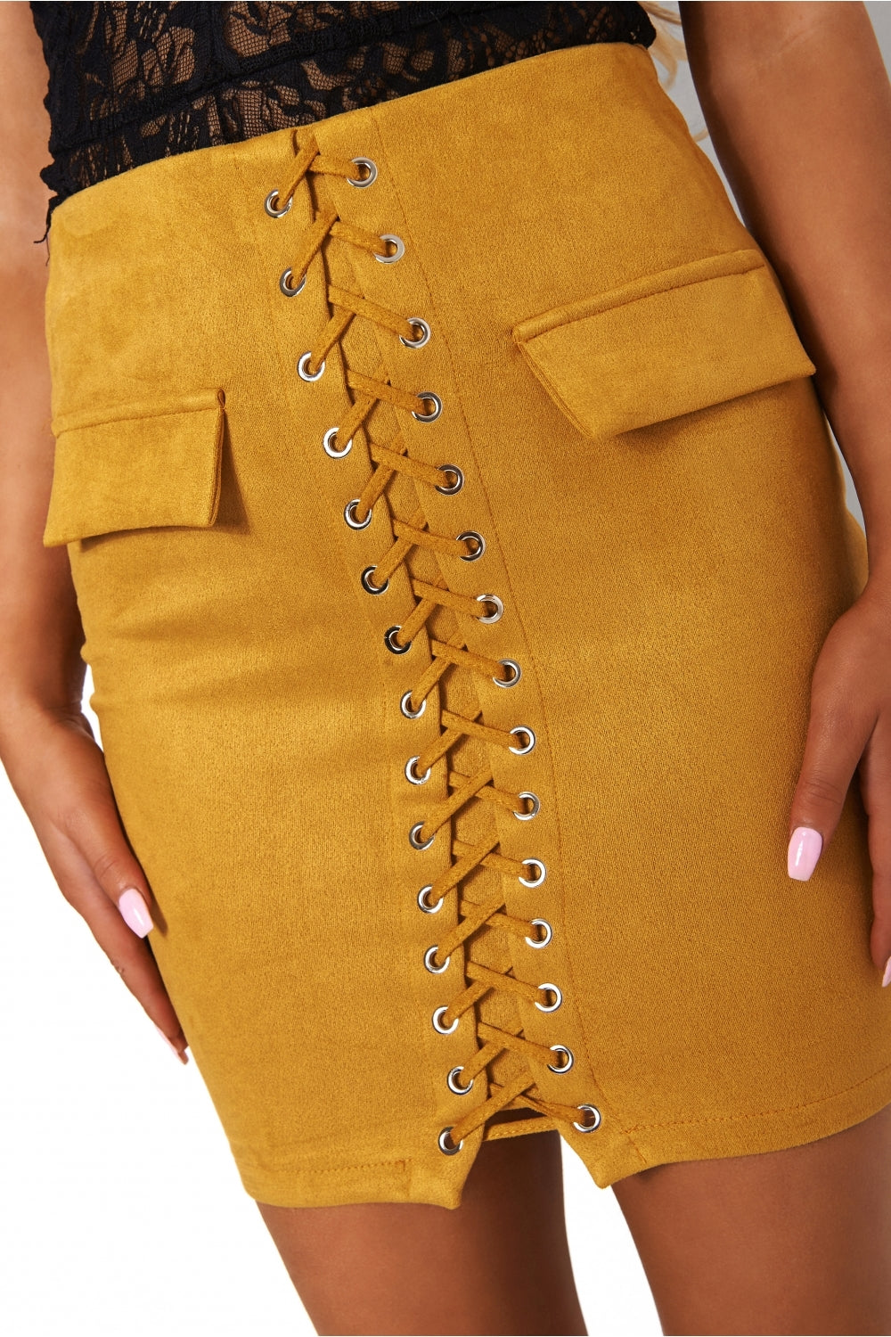 Mustard Lace Up Skirt