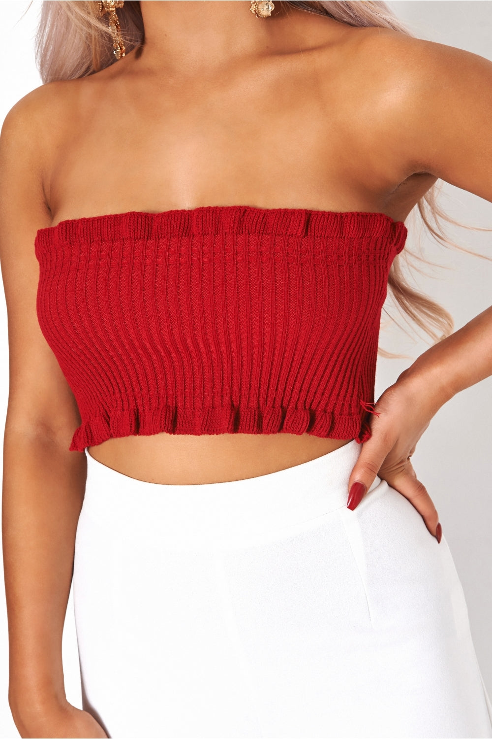 Red Strapless Bandeau Top