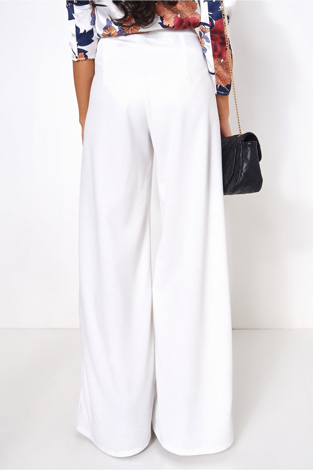 White High Waisted Wide Leg Trousers