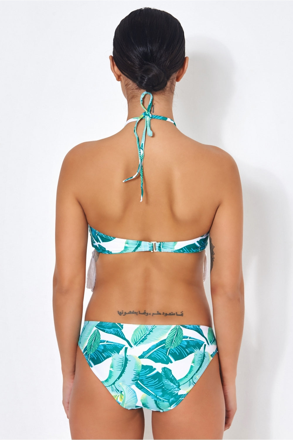 Green Palm Print Tassel Bikini