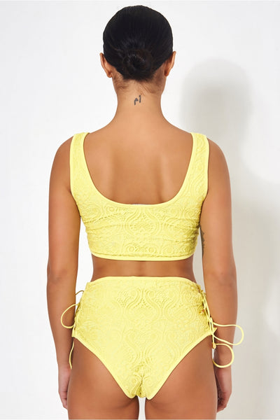 Cici Yellow High Waisted Lace Bikini