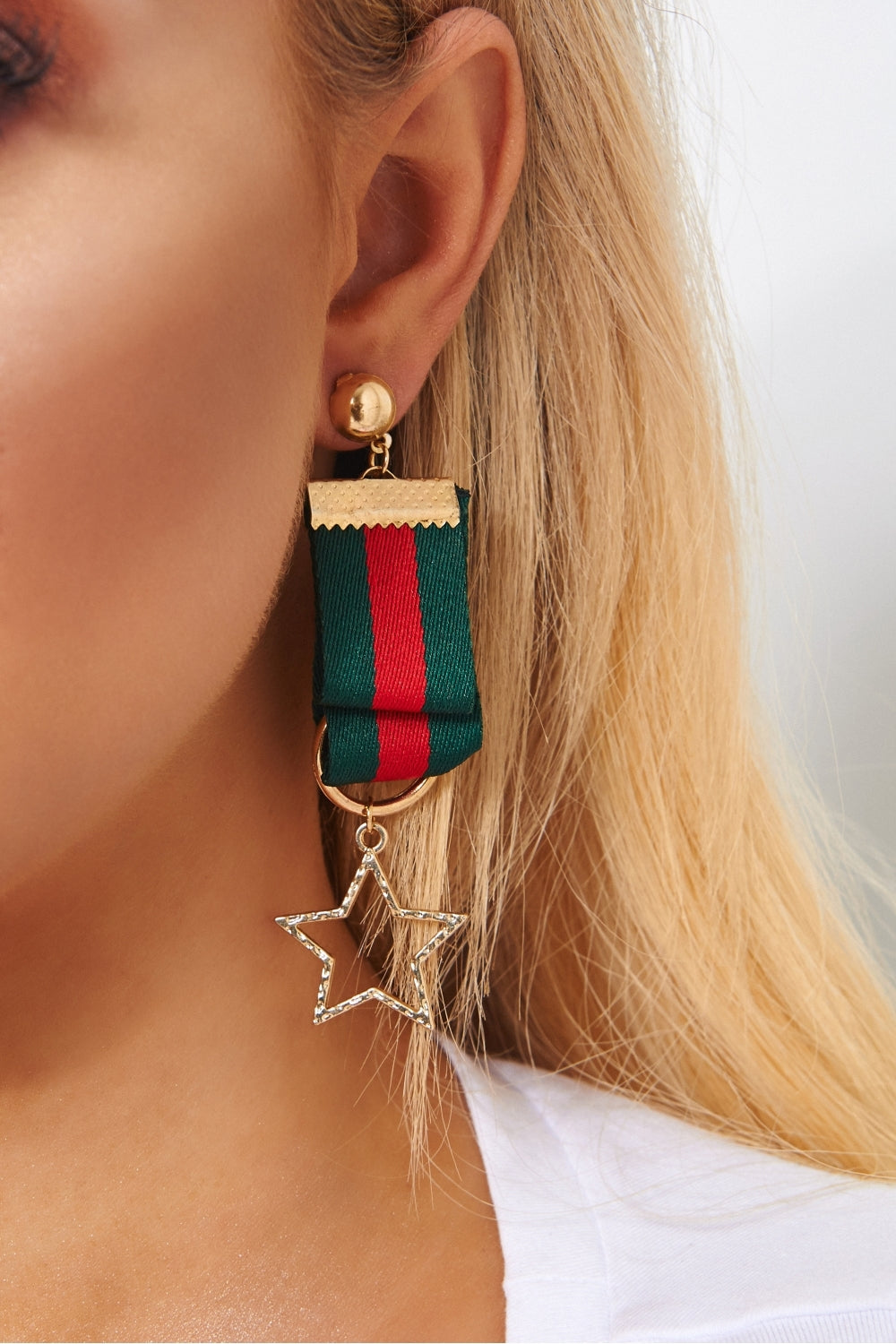 Ariella Red & Green Stripe Star Earrings