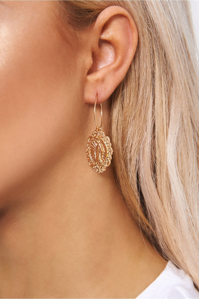 Gold Virgin Mary Hoop Earrings