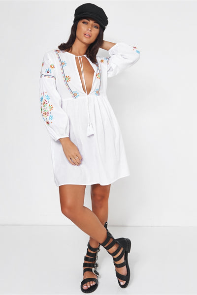 White Embroidered Beach Cover Up Dress