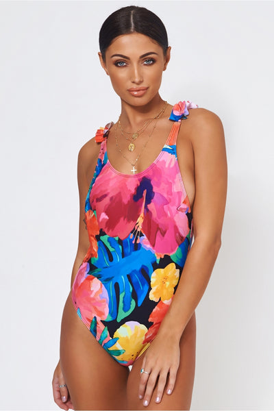 Jardi Floral Backless Frill Swimsuit