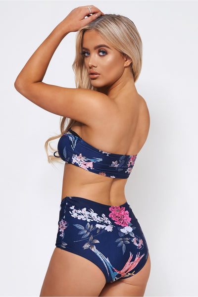Sabo Navy & Pink Tropical Print Bikini